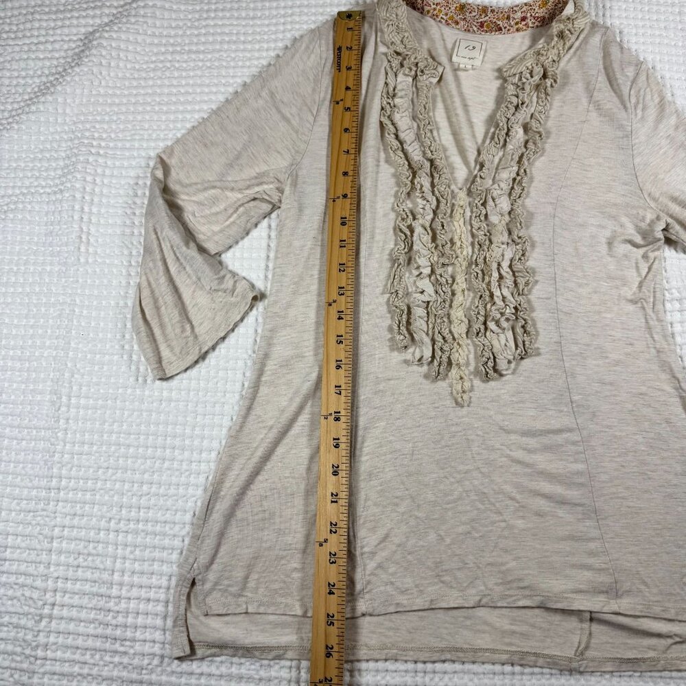 Anthropology 1.9 Womens Beige Long Sleeve Tunic Top With Ruffle Detail Size L - Picture 11 of 13